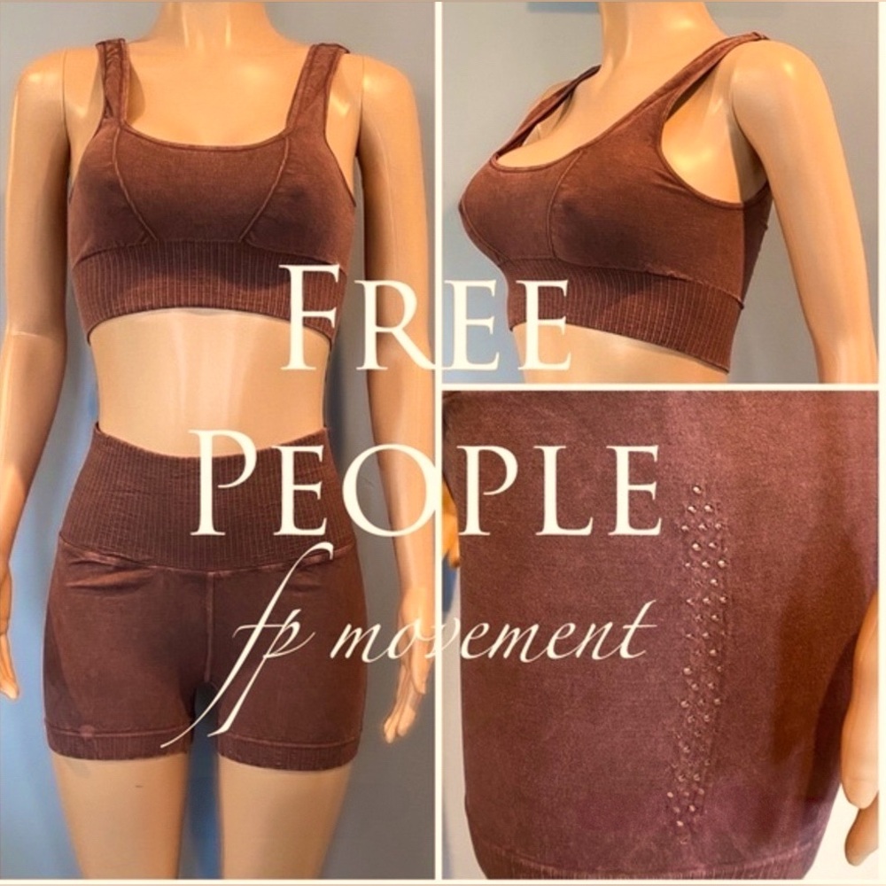 New FREE PEOPLE Square Neck Good Karma Bra XS/S & Karma Shorts M/L Nutmeg $96